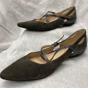 Nine West Dark Brown Flats with Snakeskin Straps
